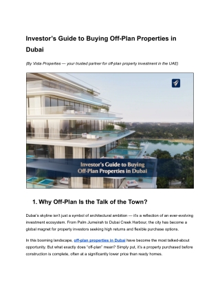 Investor’s Guide to Buying Off-Plan Properties in Dubai