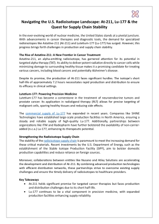 Navigating the U.S. Radioisotope Landscape- At-211, Lu-177 & the Quest for Supply Chain Stability