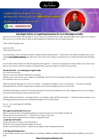 Astrologer Advice on Legal Requirements for Love Marriages in India