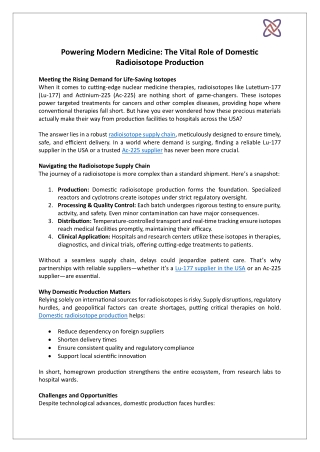 Powering Modern Medicine: The Vital Role of Domestic Radioisotope Production
