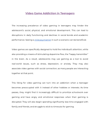 Video Game Addiction in Teenagers