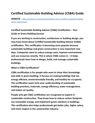 Certified Sustainable Building Advisor (CSBA) Preparation Guide Essential Study Resources