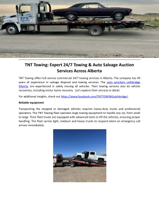 TNT Towing: Expert 24/7 Towing & Auto Salvage Auction Services Across Alberta