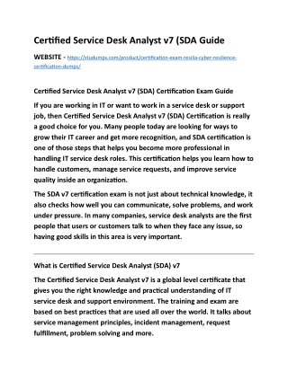 Certified Service Desk Analyst v7 (SDA Preparation Guide Essential Study Resources