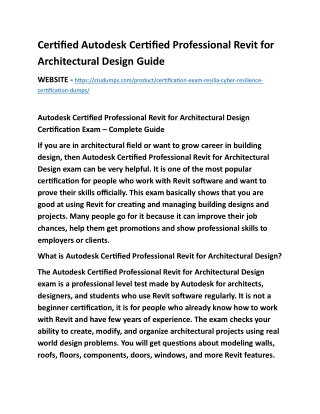 Certified Autodesk Certified Professional Revit for Architectural Design Preparation Guide Essential Study Resources