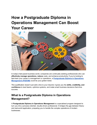 How a Postgraduate Diploma in Operations Management Can Boost Your Career