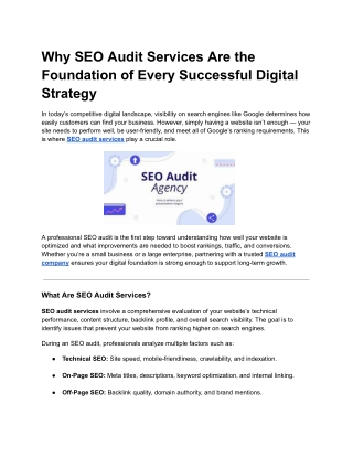 Why SEO Audit Services Are the Foundation of Every Successful Digital Strategy