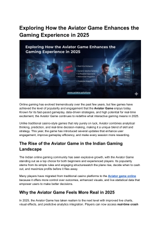 Exploring How the Aviator Game Enhances the Gaming Experience in 2025