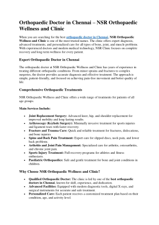 Orthopaedic Doctor in Chennai