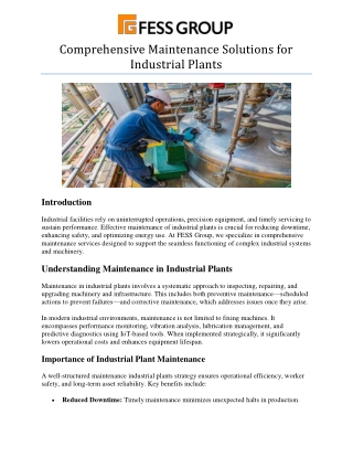comprehensive maintenance solutions for industrial plants