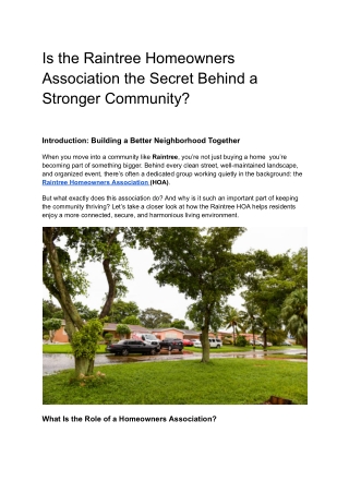 Is the Raintree Homeowners Association the Secret Behind a Stronger Community