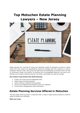 Top Metuchen Estate Planning Lawyers – New Jersey