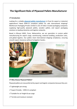 The Significant Role of Plywood Pallets Manufacturer