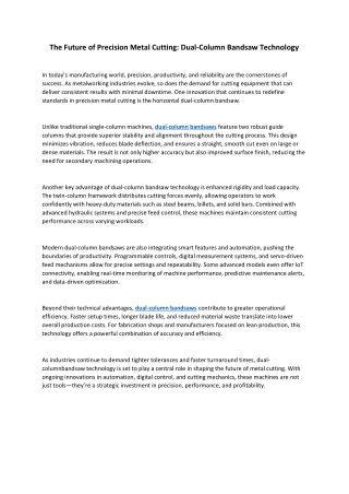 The Future of Precision Metal Cutting Dual-Column Bandsaw Technology