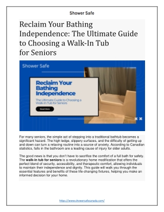 Reclaim Your Bathing Independence The Ultimate Guide to Choosing a Walk-In Tub for Seniors