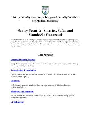 Sentry Security – Advanced Integrated Security Services for Modern Businesses