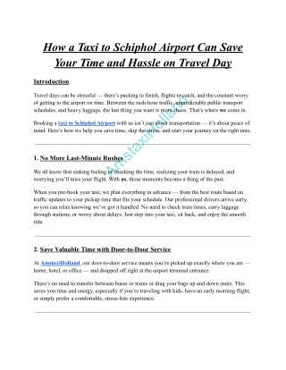How a Taxi to Schiphol Airport Can Save You Time and Hassle on Travel Day