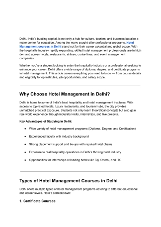 hotel management courses in delhi