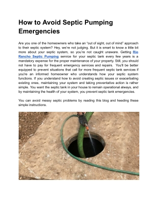 How to Avoid Septic Pumping Emergencies