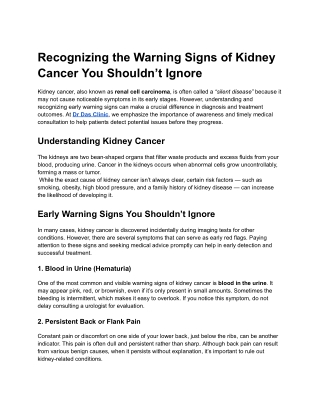 Recognizing the Warning Signs of Kidney Cancer You Shouldn’t Ignore