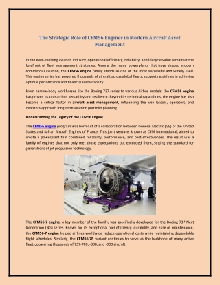 The Strategic Role of CFM56 Engines in Modern Aircraft Asset Management