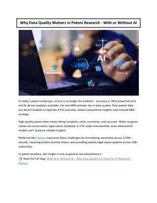 Why Data Quality Matters in Patent Research - With or Without AI