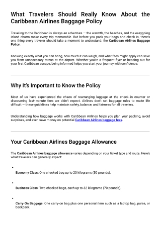 What Travelers Should Really Know About the Caribbean Airlines Baggage Policy