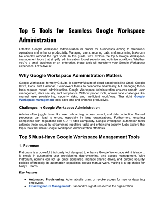 Top 5 Tools for Seamless Google Workspace Administration