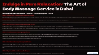 Indulge in Pure Relaxation: The Art of Body Massage Service in Dubai