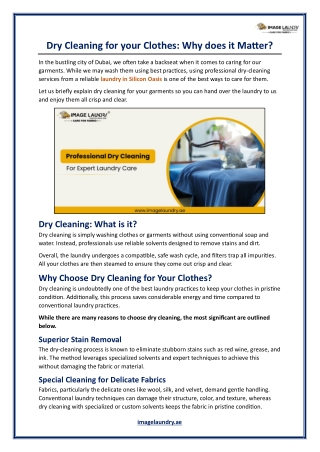 Dry Cleaning for your Clothes - Why does it Matter