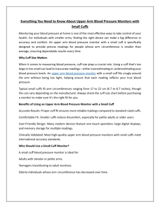 Everything You Need to Know About Upper Arm Blood Pressure Monitors with Small Cuffs