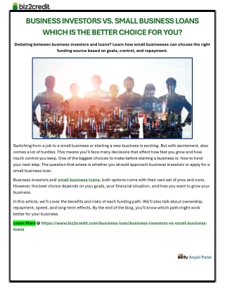 Business Investors vs. Small Business Loans – Which Is the Better Choice for You