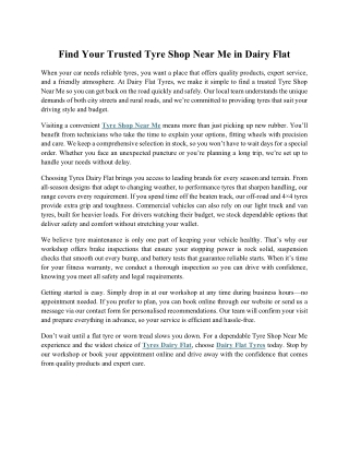 Find Your Trusted Tyre Shop Near Me in Dairy Flat