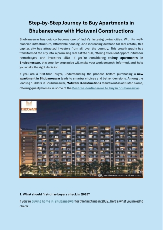 Step-by-Step Journey to Buy Apartments in Bhubaneswar with Motwani Constructions