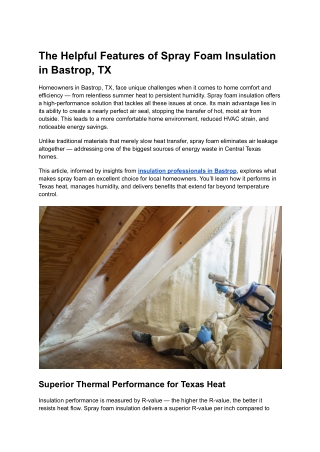 The Helpful Features of Spray Foam Insulation in Bastrop, TX