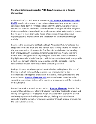 Stephon Solomon Alexander PhD Jazz, Science, and a Cosmic Connection