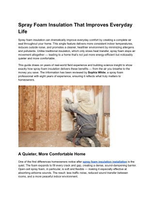 Spray Foam Insulation That Improves Everyday Life
