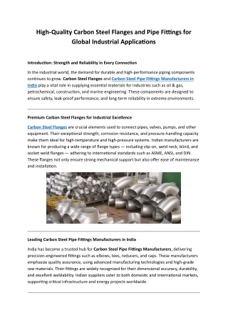 High-Quality Carbon Steel Flanges and Pipe Fittings for Global Industrial Applications