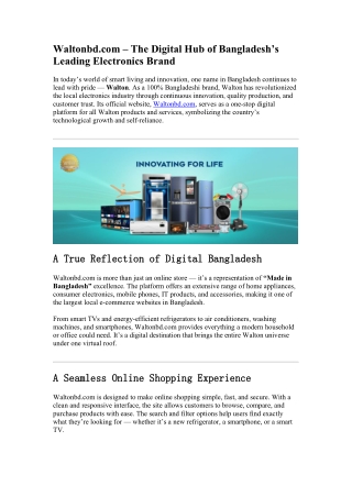 Waltonbd.com – Explore Bangladesh’s Leading Electronics Brand Online