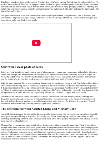 Selecting Assisted Living: A Practical Overview for Households