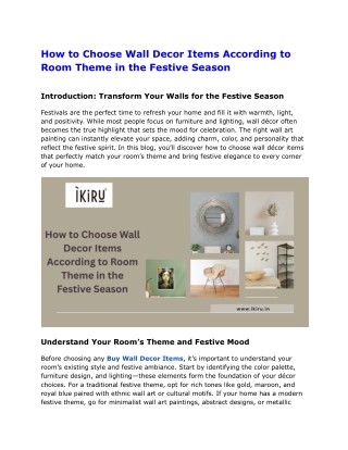 How to Choose Wall Decor Items According to Room Theme in the Festive Season