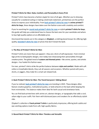 Printed T Shirts for Men Style Comfort and Personality in Every Print