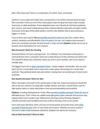 Mens Plain Oversized TShirts A Combination of Comfort Style and Quality