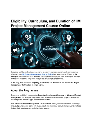 Eligibility, Curriculum, and Duration of IIM Project Management Course Online