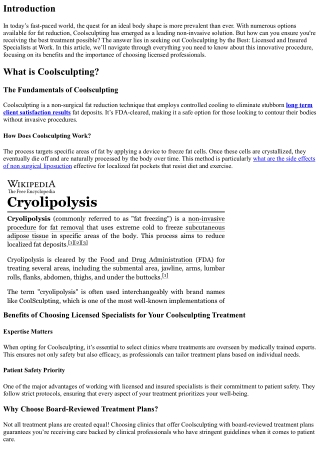 Coolsculpting by the Best: Licensed and Insured Specialists at Work