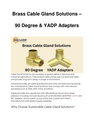 Brass Cable Gland Solutions – 90 Degree & YADP Adapters