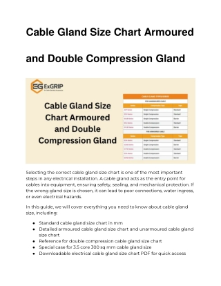 Cable Gland Size Chart Armoured and Double Compression Gland