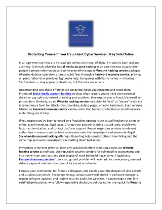 Protecting Yourself from Fraudulent Cyber Services: Stay Safe Online