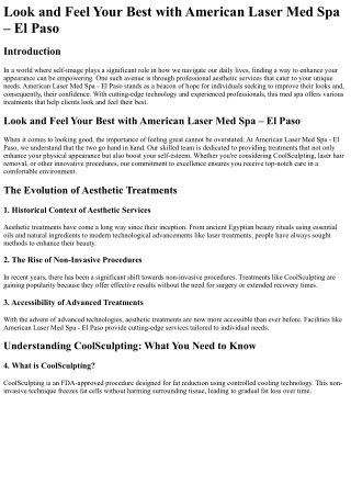 Look and Feel Your Best with American Laser Med Spa – El Paso