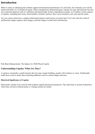 Pole Barn Enhancements: The Impact of a Well-Placed Cupola